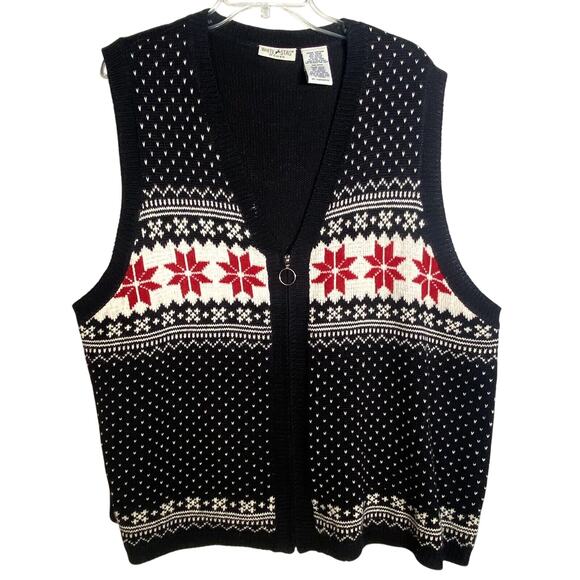White Stag Sweaters - Vintage Black Red Fair Isle Zip Sweater Vest Women Plus Sz 22W/24W